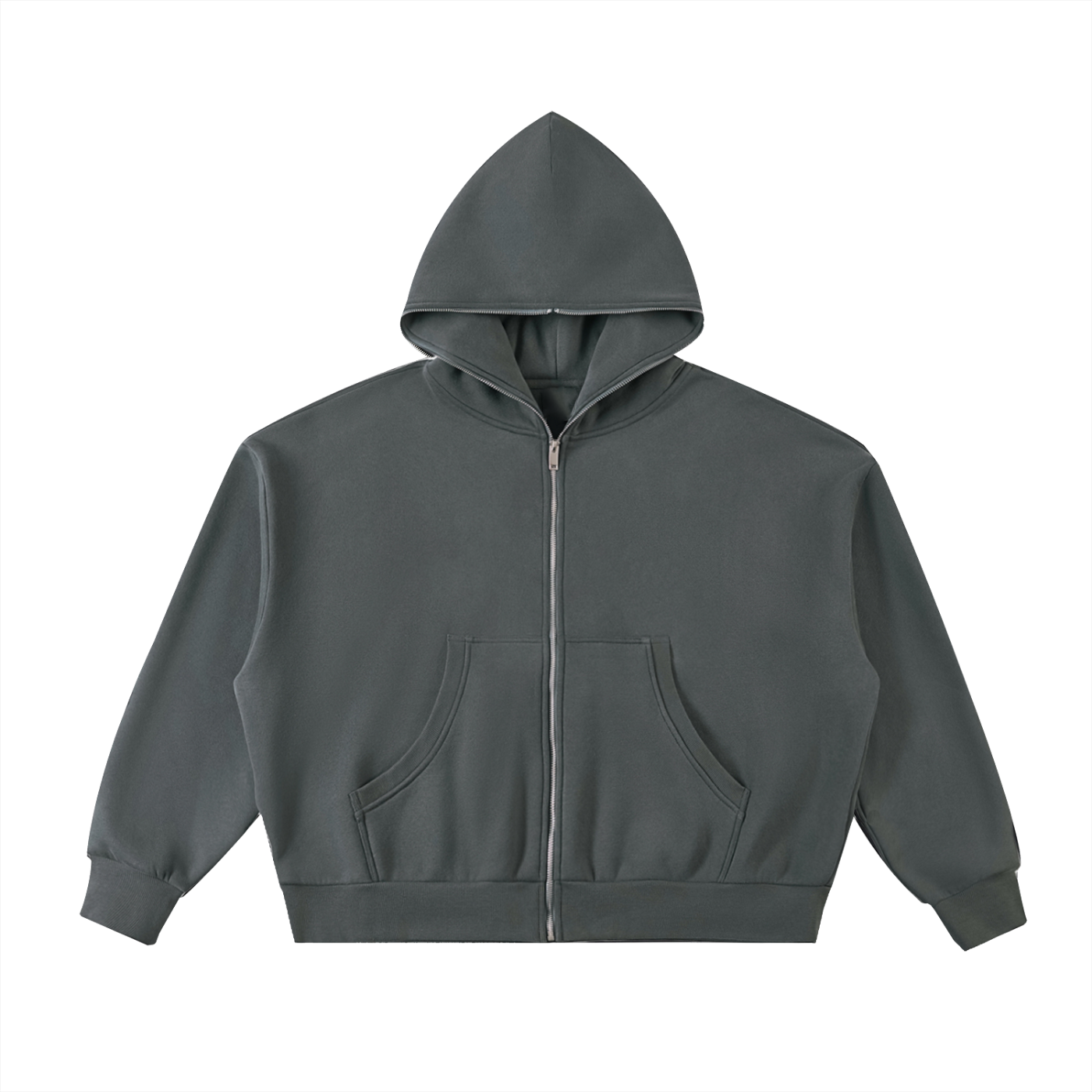 Fleeced Full-Zip Boxy Hoodie black