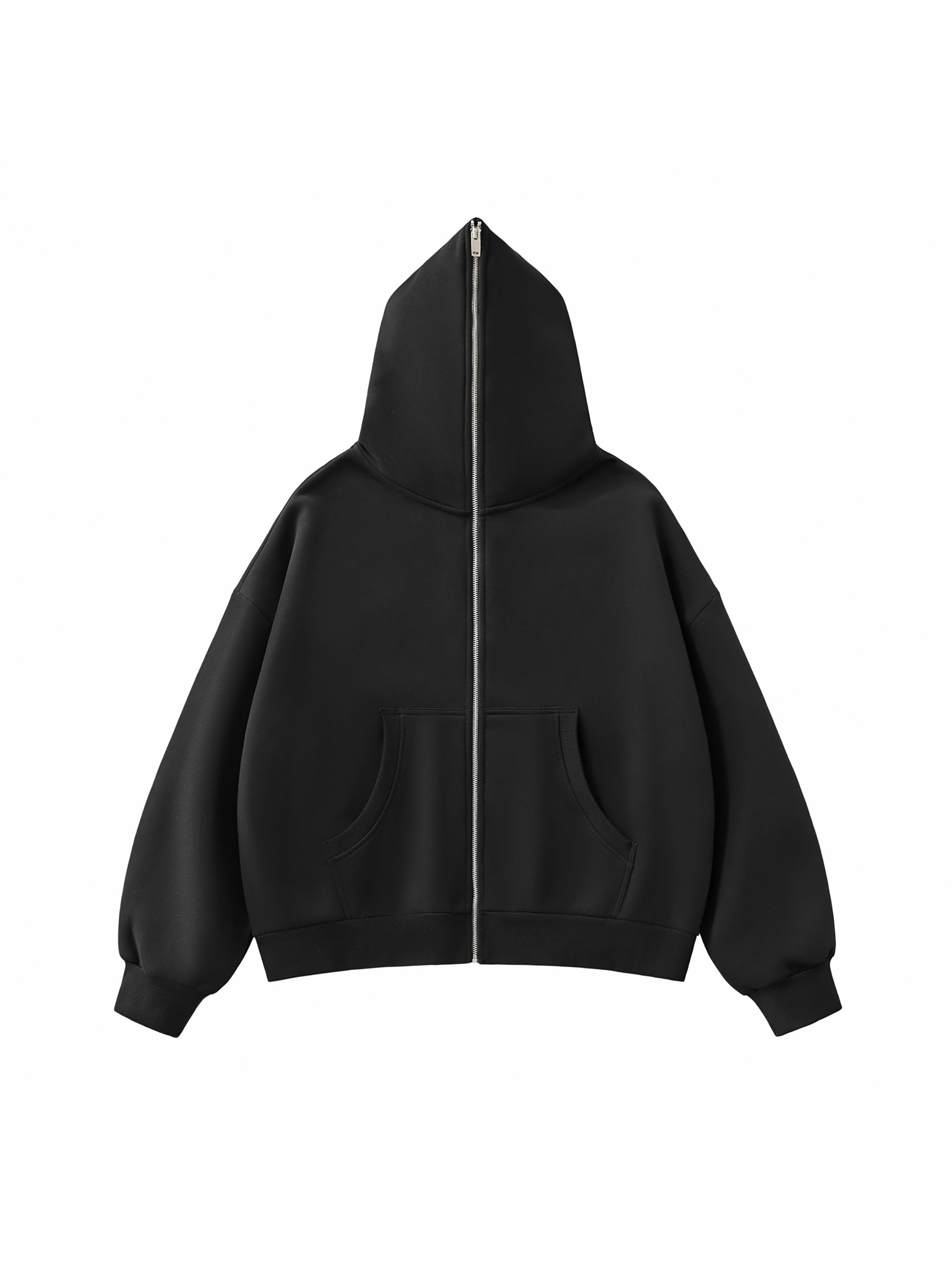 Fleeced Full-Zip Boxy Hoodie black