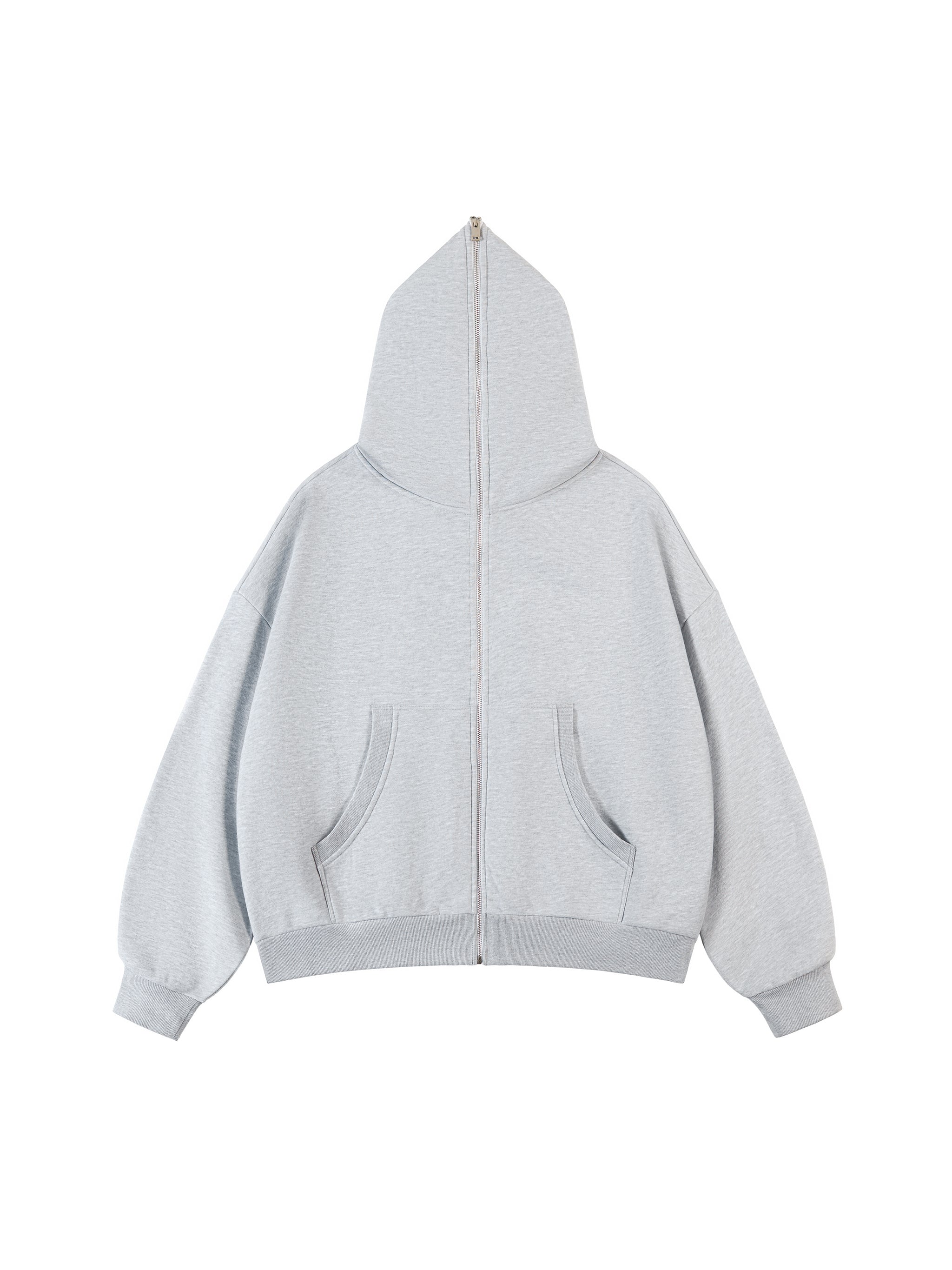Fleeced Full-Zip Boxy Hoodie FLOWER GRAY