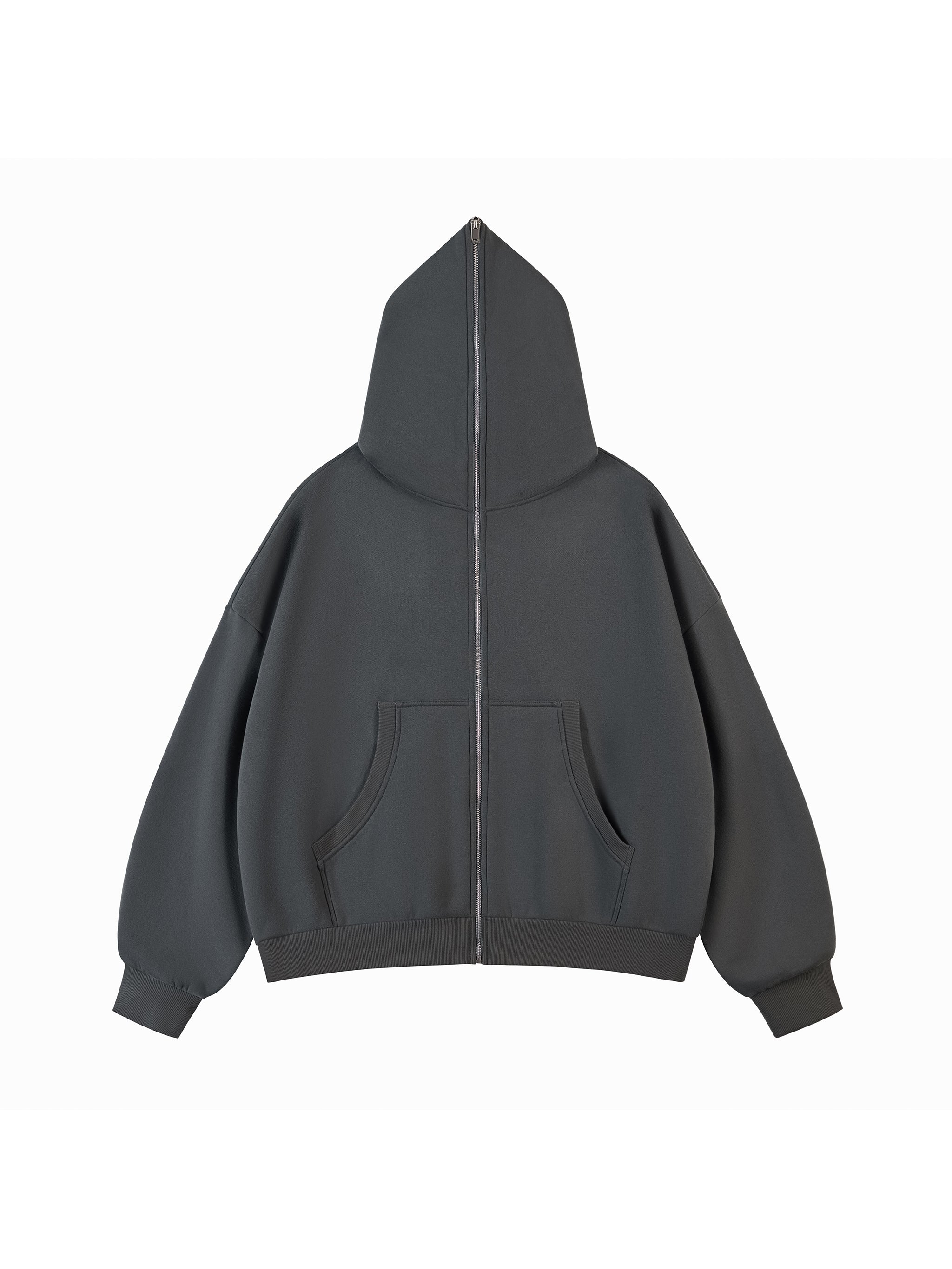 Fleeced Full-Zip Boxy Hoodie dark gray