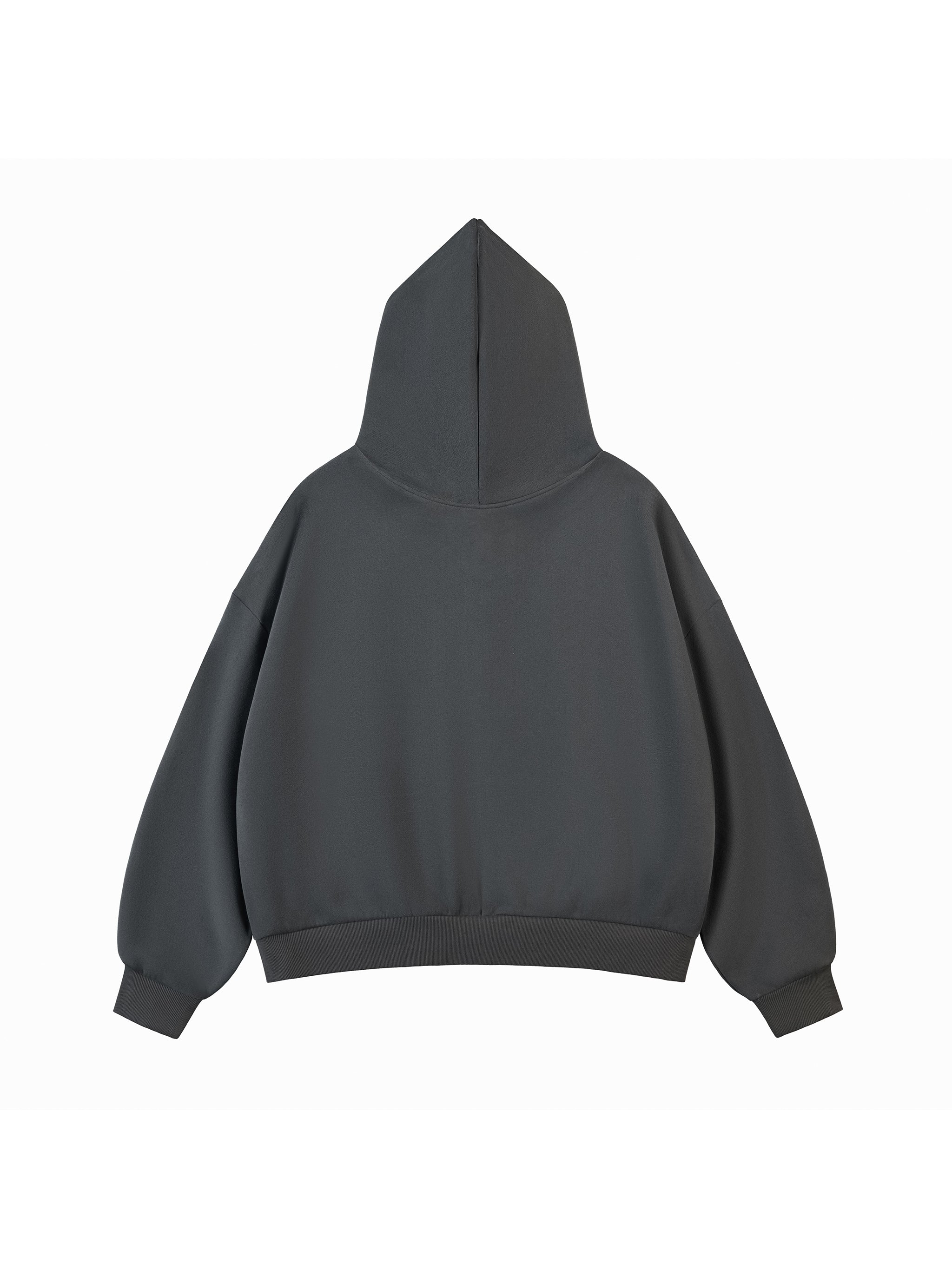 Fleeced Full-Zip Boxy Hoodie black