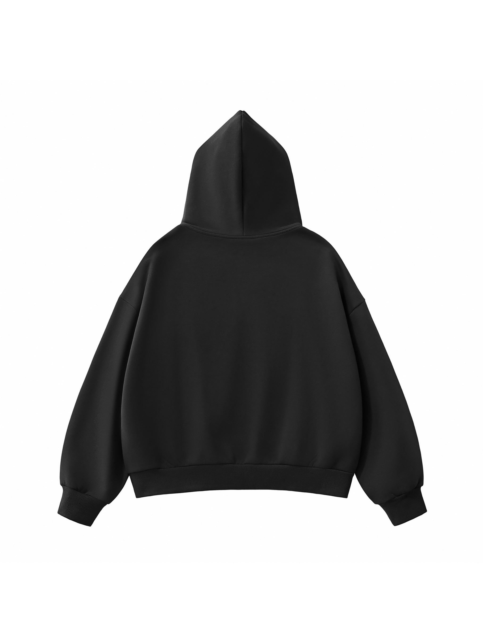 Fleeced Full-Zip Boxy Hoodie black