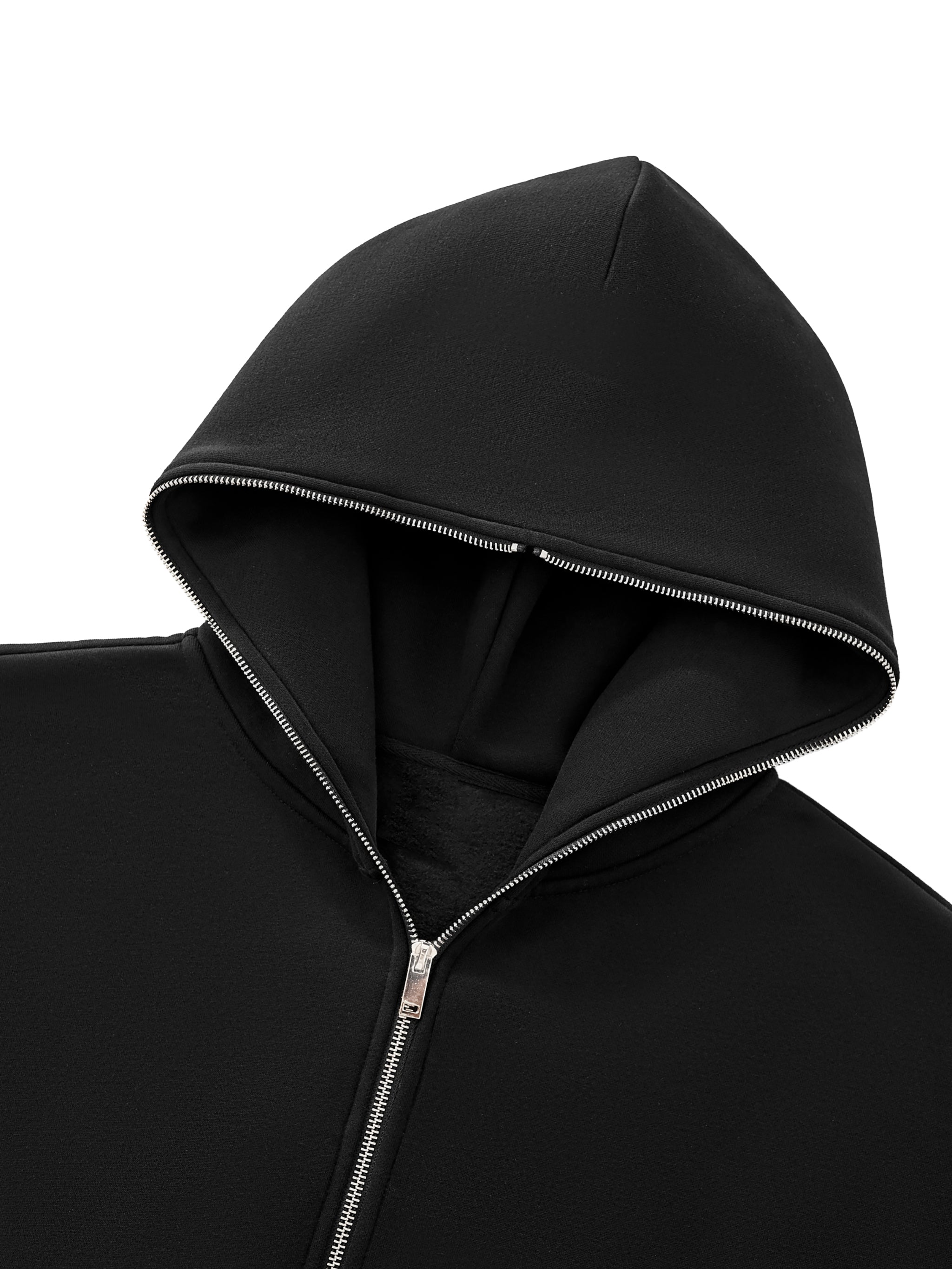 Fleeced Full-Zip Boxy Hoodie black
