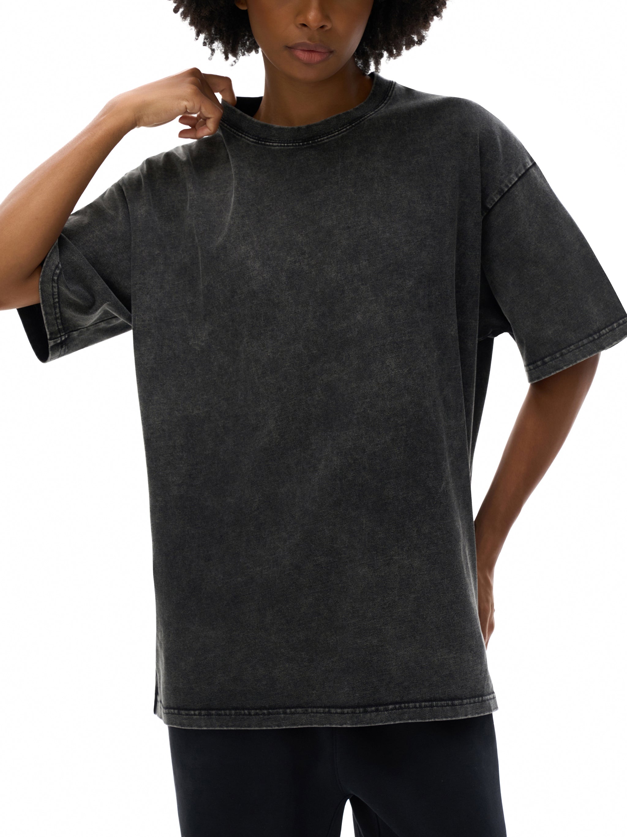 Snow Washed Oversized Cotton T-Shirt 250 GSM BLACK