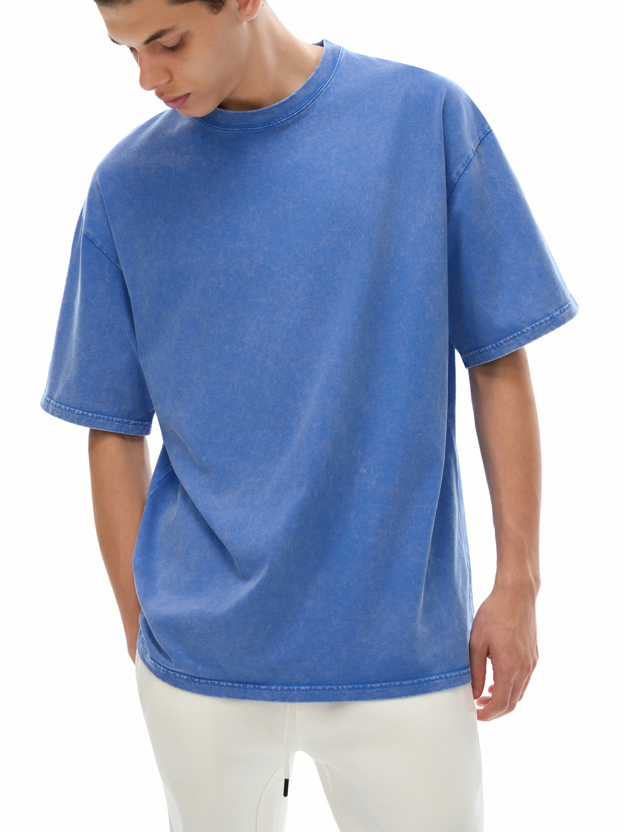 Snow Washed Oversized Cotton T-Shirt 250 GSM blue